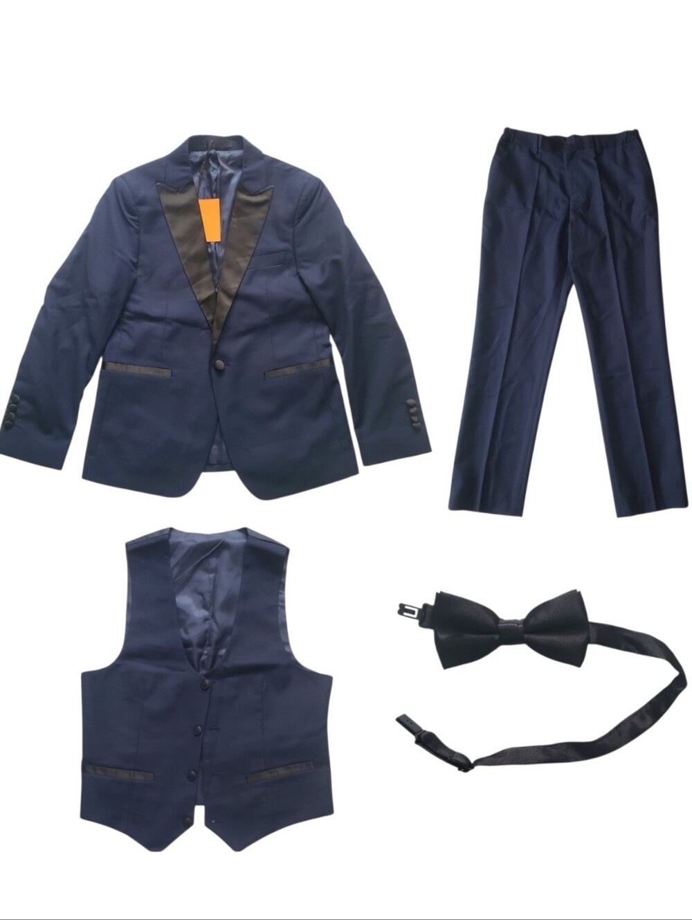 Boys 12 Youth Navy Blue 3-Piece Tux With Tie, Suit Jacket, Waistcoat/Vest, Pants